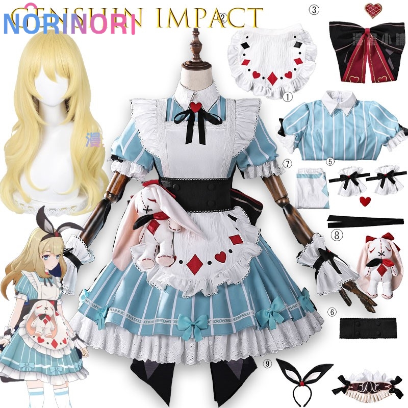 Party Games Alice In Wonderland - Genshin Impact Alice Cosplay-Kostüm, Kleid, Fairyland